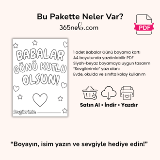 Babalar Günü Boyama Kartı | A4 Yazdırılabilir PDF Etkinlik Sayfası