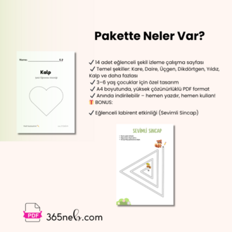 Şekil Öğrenme & Çizgi İzleme Seti (3–6 Yaş) | 14 Sayfa PDF + BONUS 