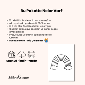İlkbahar Boyama Sayfaları | 30 Sayfalık Okul Öncesi Yazdırılabilir PDF Etkinlik Seti