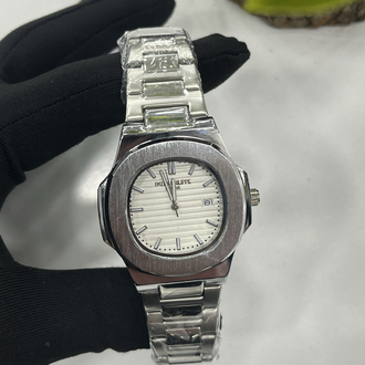 Nautilus Special Edition - Siyah Bezel Beyaz Kadran Çelik Saat + Cüzdan Hediye 
