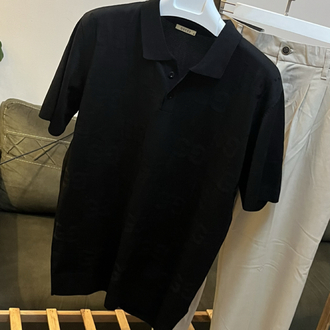 Gucci İmzalı Siyah Monogram Desenli Polo Yaka Tişört