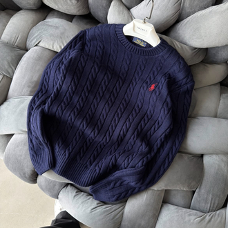 Premium Kalite Polo Saç Örgü Kışlık Kazak - Lacivert