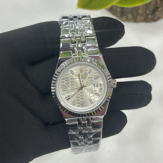 Datejust Fluted Bezel - Beyaz Petek Kadran Gümüş Çelik Saat + Cüzdan Hediye 