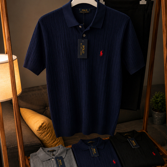 Ralph Lauren Premium Örgü Polo Yaka Tişört - Lacivert