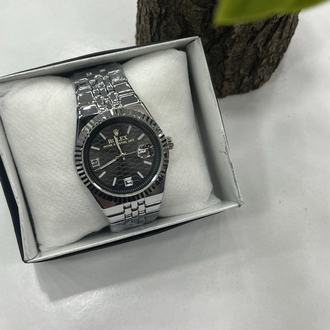 Datejust Fluted Bezel - Özel Siyah Dokulu Kadran Çelik Saat + Cüzdan Hediye 