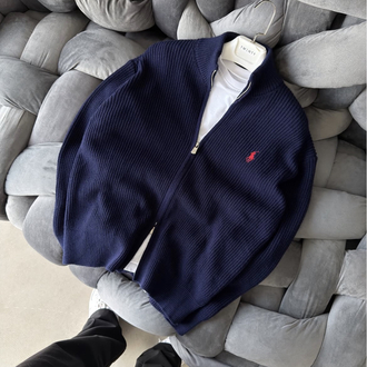 Premium Kalite Polo Fermuarlı Triko Hırka - Lacivert