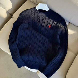 Premium Kalite Polo Saç Örgü Kışlık Kazak - Lacivert