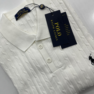 Ralph Lauren Premium Örgü Polo Yaka Tişört - Beyaz