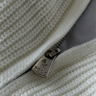 Premium Kalite Polo Fermuarlı Triko Hırka - Ekru