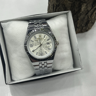 Datejust Fluted Bezel - Beyaz Petek Kadran Gümüş Çelik Saat + Cüzdan Hediye 