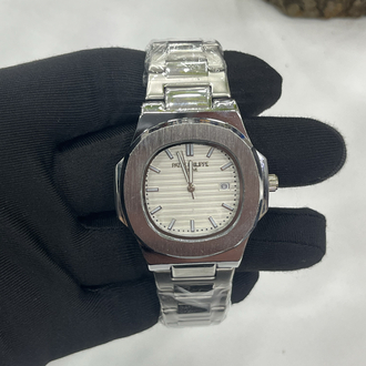 Nautilus Special Edition - Siyah Bezel Beyaz Kadran Çelik Saat + Cüzdan Hediye 