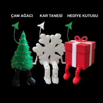 3'lü set (Ağaç, Kar Tanesi, Hediye Kutusu)