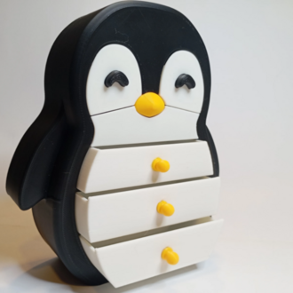 Sevimli Penguen Figürlü Takı Ve Mücevher Organizeri - Çok Çekmeceli Masa Düzenleyici 3D