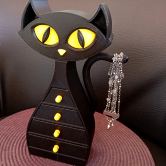 Dekoratif Kedi Figürlü Takı Ve Mücevher Organizeri - Çekmeceli Masa Üstü Aksesuar Kutusu 3D