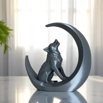 Geceye Şarkı Söyleyen Kurt: 3D Tasarım Dekoratif Figür