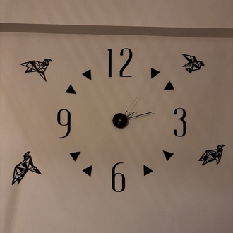 Origami Kuş Detaylı Geometrik 3D Dekoratif Duvar Saati