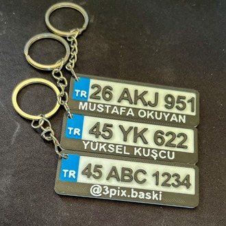 Araba Plaka Anahtarlık 3D Baskı Kişiselleştirilebilir