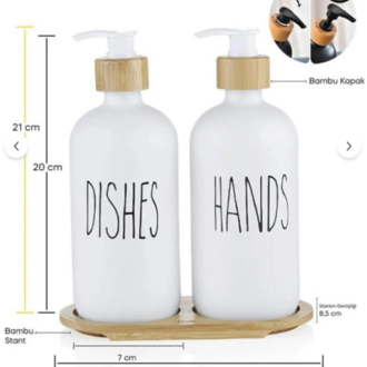 Perotti Lotion 2’li Beyaz Mutfak Sıvı Sabunluk Seti 500ml+500ml Bambu Tepsili