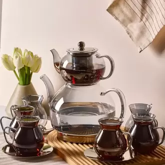 Keyf-i Ala Füme Premium 20 Parça Indüksiyon Tabanlı Borosilikat Çay Seti
