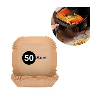 50 Adet Air Fryer Pişirme Kağıdı Tek Kullanımlık Kare Tabak Model