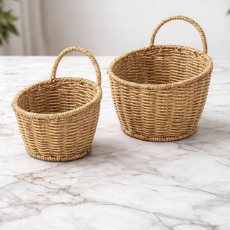 2li Hasır Rattan Kulplu Sepet