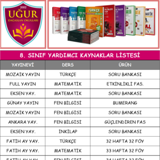 8. SINIF KUŞCAĞIZ UĞUR DAĞASLAN KURS
