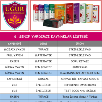 6. SINIF KUŞCAĞIZ UĞUR DAĞ ASLAN KURS