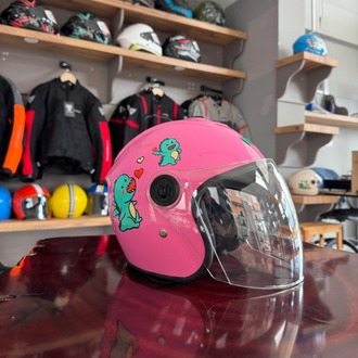 Dinozor Temalı Pembe Çocuk Yarım Kask