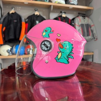 Dinozor Temalı Pembe Çocuk Yarım Kask