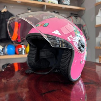 Dinozor Temalı Pembe Çocuk Yarım Kask
