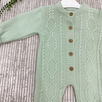Düğme Detaylı Örgü Desen Triko Bebek Tulum