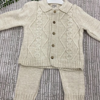 Örgü Desenli Ortadan Düğmeli Polo Yaka Bebek Takım