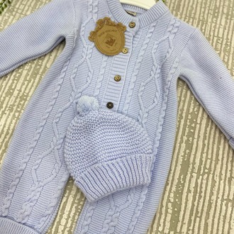 Şapkalı Düğme Detaylı Örgü Desen Triko Bebek Tulum