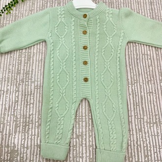 Düğme Detaylı Örgü Desen Triko Bebek Tulum