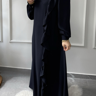 Büyük Beden Tesettüre Uyumlu Özel Dikim A Kesim Fırfır Detay Süeda Model Elbise