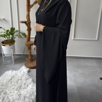 Büyük Beden Tesettüre Uyumlu Özel Dikim Abaya Kol Detaylı Sima Model Elbise