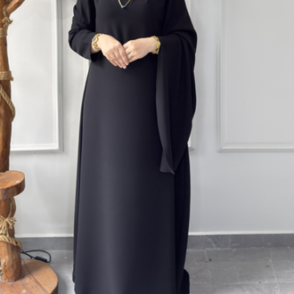 Büyük Beden Tesettüre Uyumlu Özel Dikim Abaya Kol Detaylı Sima Model Elbise
