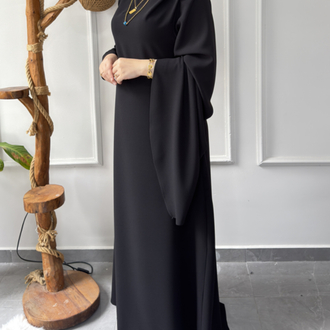 Büyük Beden Tesettüre Uyumlu Özel Dikim Abaya Kol Detaylı Sima Model Elbise