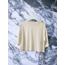 Krem Bisiklet Yaka Crop Top Oversize Kadın Basic Tişört