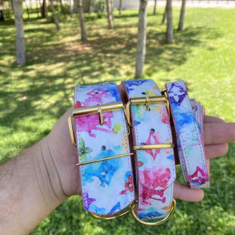 Water Color Louis Vuitton Dog Collar-Leash Set. Desinger Dog Collar Set.