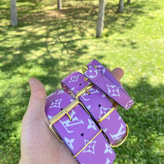 Purple Louis Vuitton Dog Collar-Leash Set. Desinger Dog Collar Set.