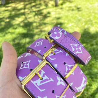 Purple Louis Vuitton Dog Collar-Leash Set. Desinger Dog Collar Set.