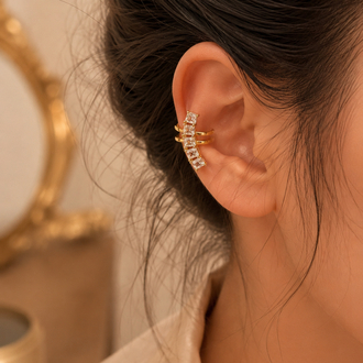 Zirkon Taşlı Gold Kıkırdak Küpesi | Şık Ear Cuff