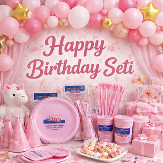 12 Kişilik Pembe Doğum Günü Parti Seti – Tabak Bardak Çatal Kaşık Full Set