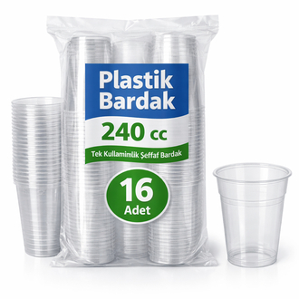 Plastik Bardak 240 cc – 16’ Tek Kullanımlık Şeffaf Bardak