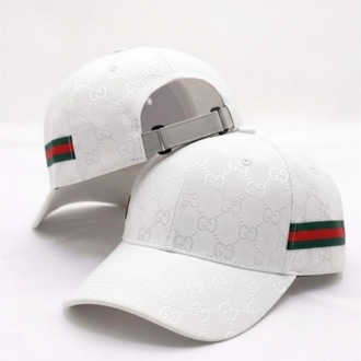 Gucci Desenli Beyaz Şerit Detaylı Unisex Şapka