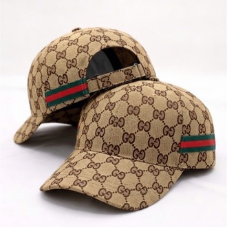 Gucci Desenli Kahverengi Şerit Detaylı Unisex Şapka