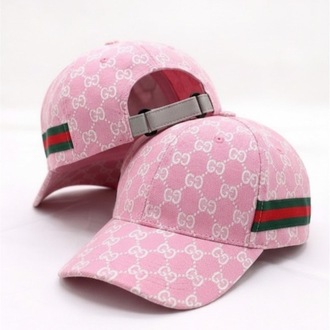 Gucci Desenli Pembe Şerit Detaylı Unisex Şapka