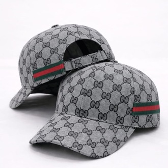 Gucci Desenli Gri Şerit Detaylı Unisex Şapka