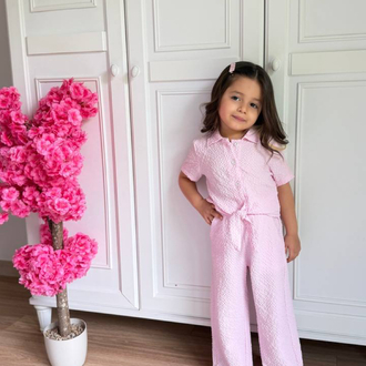 Pembe Gofre kumaş Takım